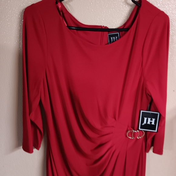 JH Knee-Length 3/4 Sleeve Red  Dress Size16 Retail $79 - Picture 7 of 11